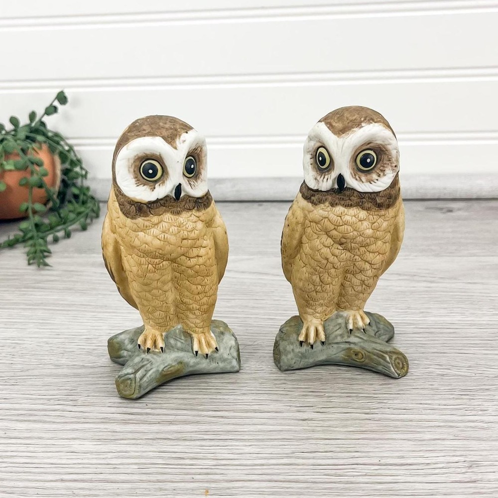 Brown Owl Figurine Set of 2 - Vintage‎ Ceramic Owl Figurines